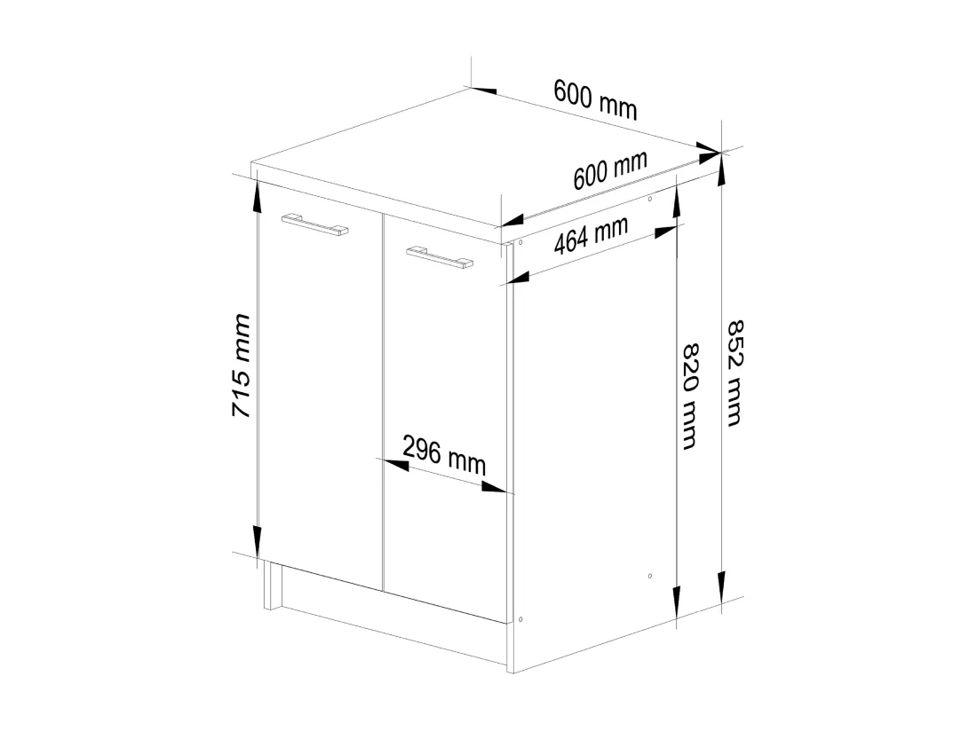 Armoires de cuisine basse AKORD S60 OLIWIA Blanc 60 cm 2 portes façade Béton 2 étagères 60x46x85 cm