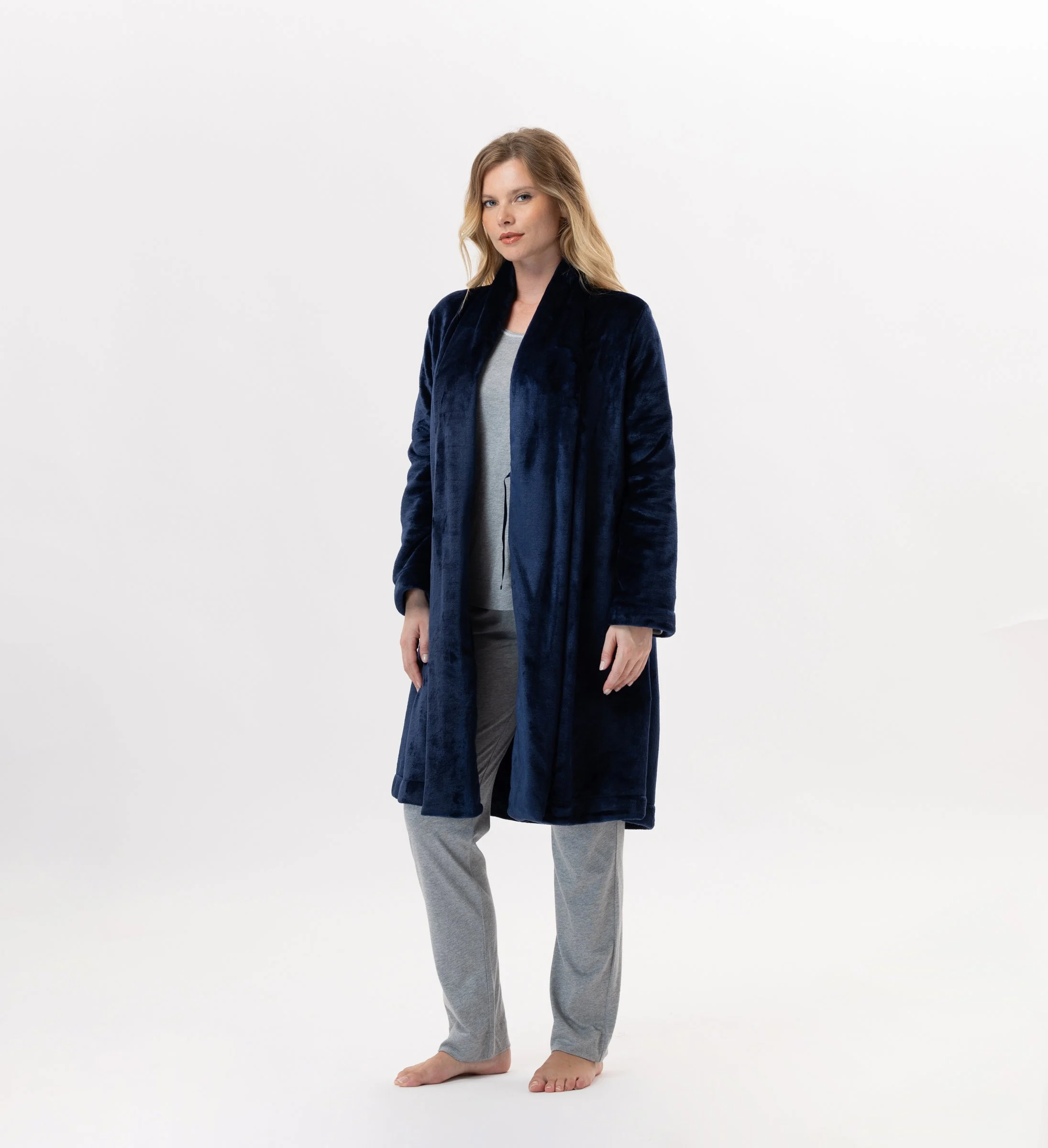 ESSENTIEL 855 - Robe de chambre en peluche flanelle | Bleu