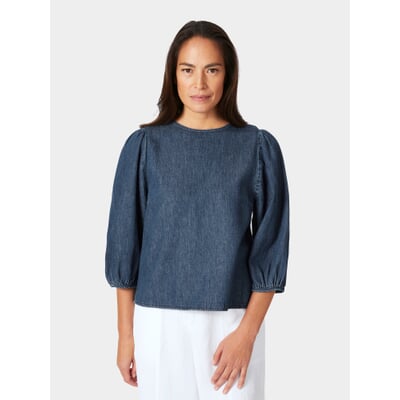 Damen-Jeansbluse 3/4-Arm, Mittelblau