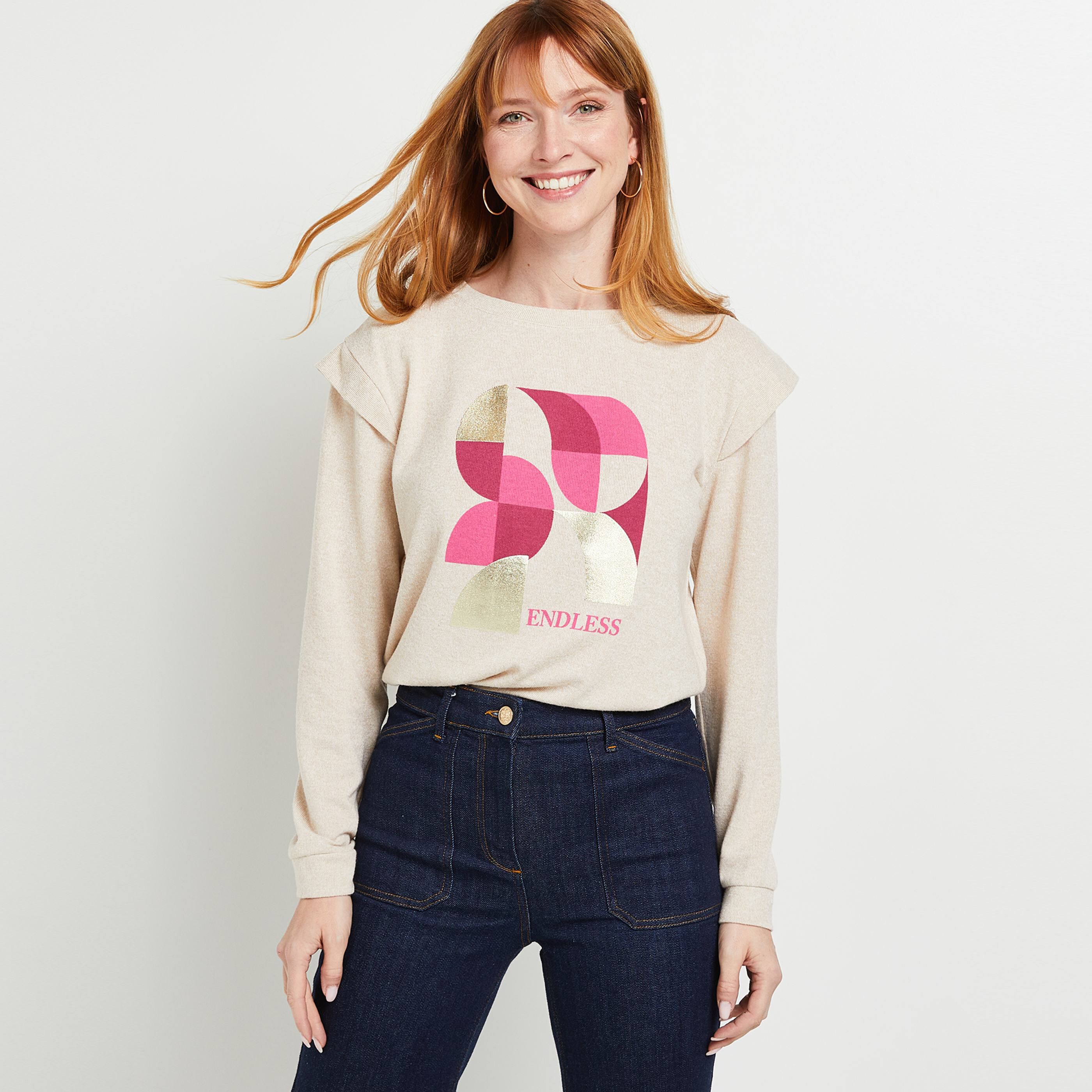 Sweat avec épaulettes femme - BEIGE