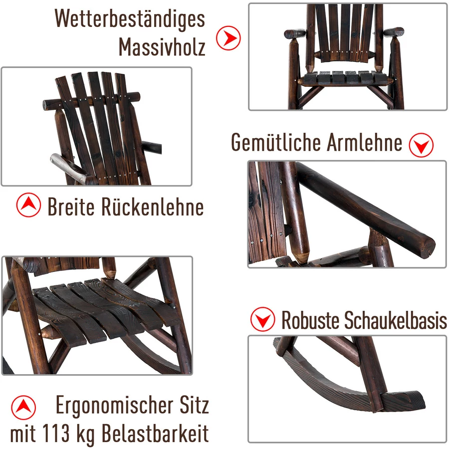 Outsunny Schaukelstuhl mit Armlehne dunkelbraun