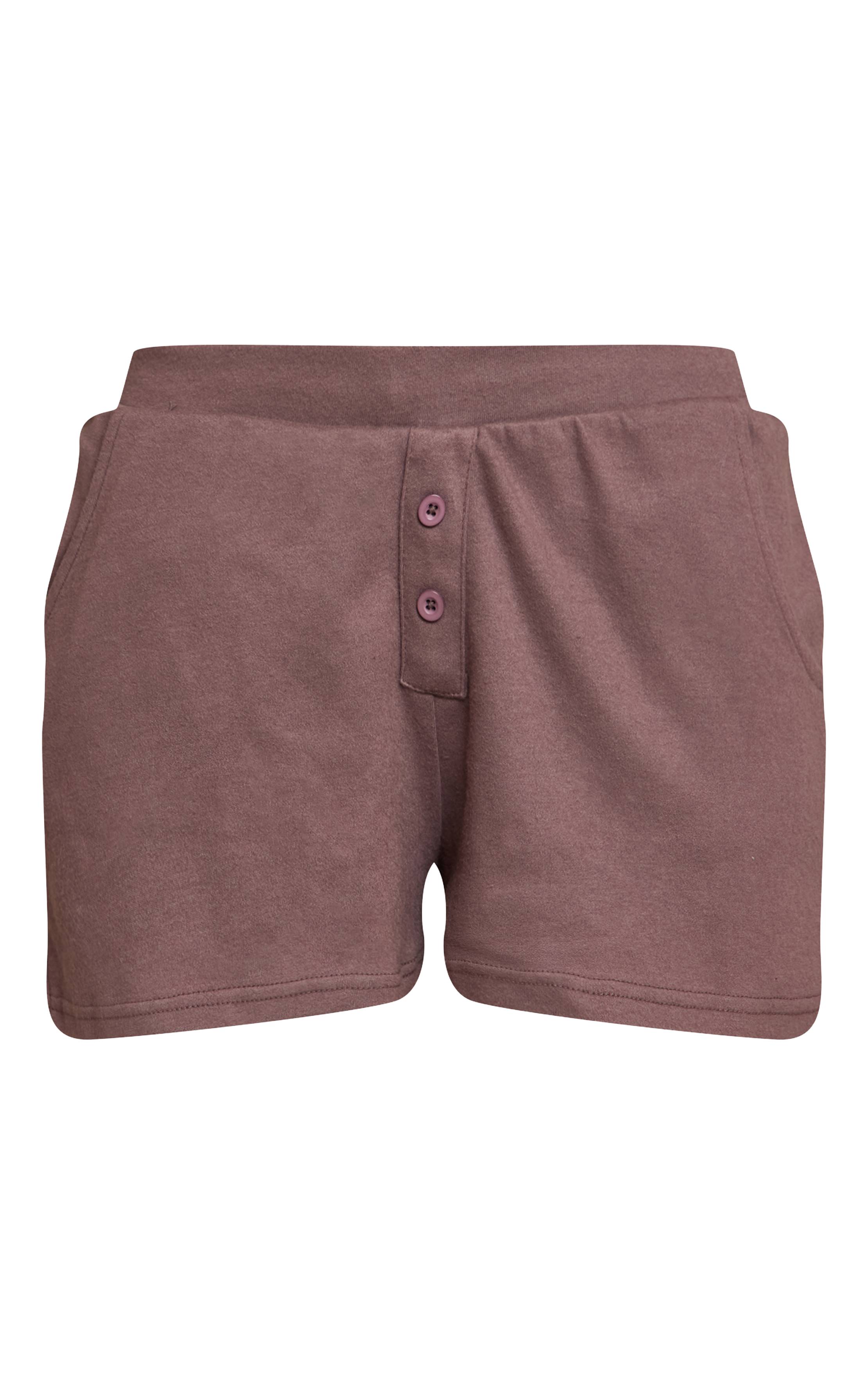 Deep Taupe Ensemble Short Coordonné Détail Boutons Toucher Doux