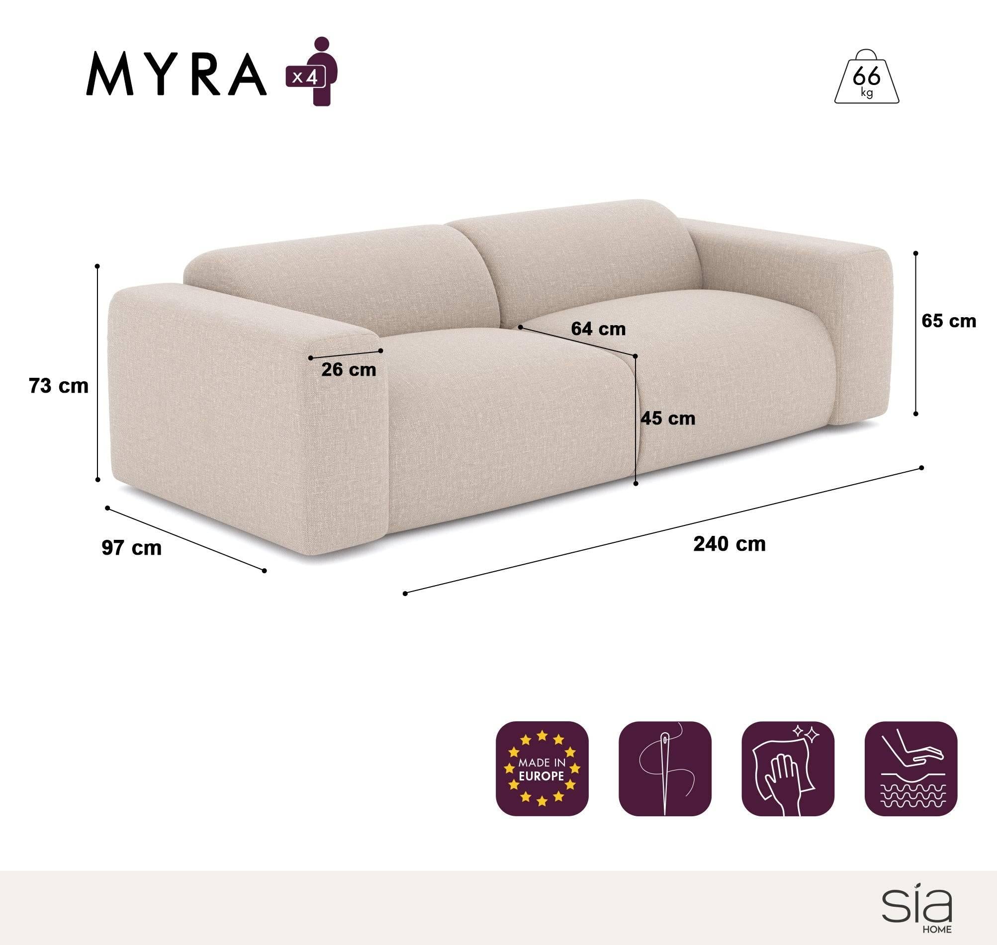 Rechte bank MYRA 4 personen Fluweel met structuur Grijs
