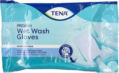 Tena ProSkin Wet Wash Glove Gants De Toilette Sans Perfume Pré-Imprégnés 8 Pièces