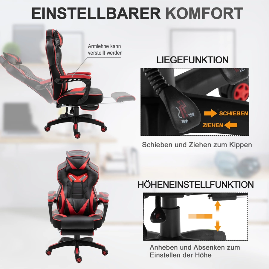 Vinsetto Gamingstuhl mit Liegefunktion schwarzrot