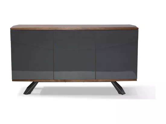 Buffet laqué/bois PUNE - Gris/Noyer