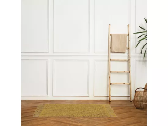 Tapis de bain en coton uni à franges ocre 50x70cm