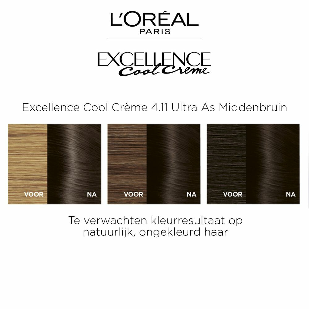 L'Oréal Excellence Cool Crème Permanente Crèmekleuring 4.11 - Ultra As Middenbruin
