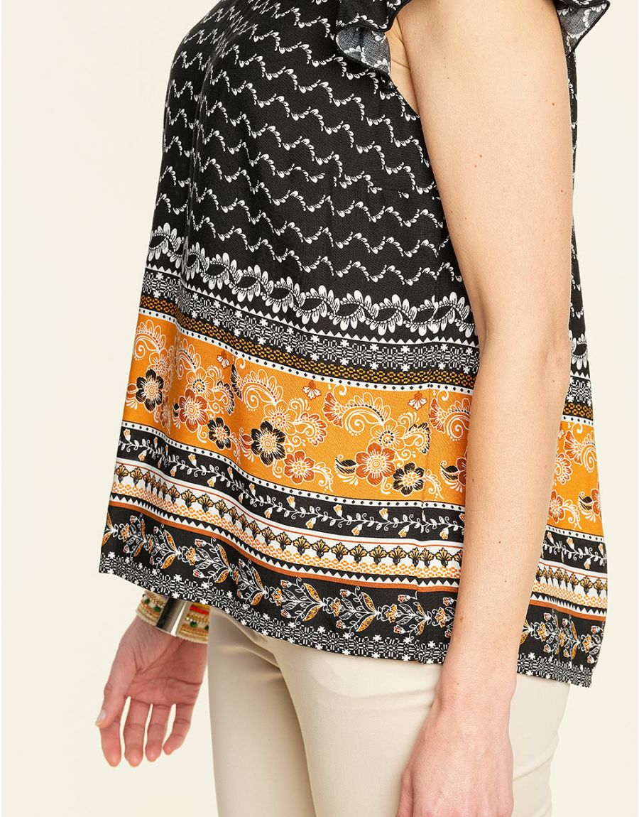 Top chic ocre imprimé