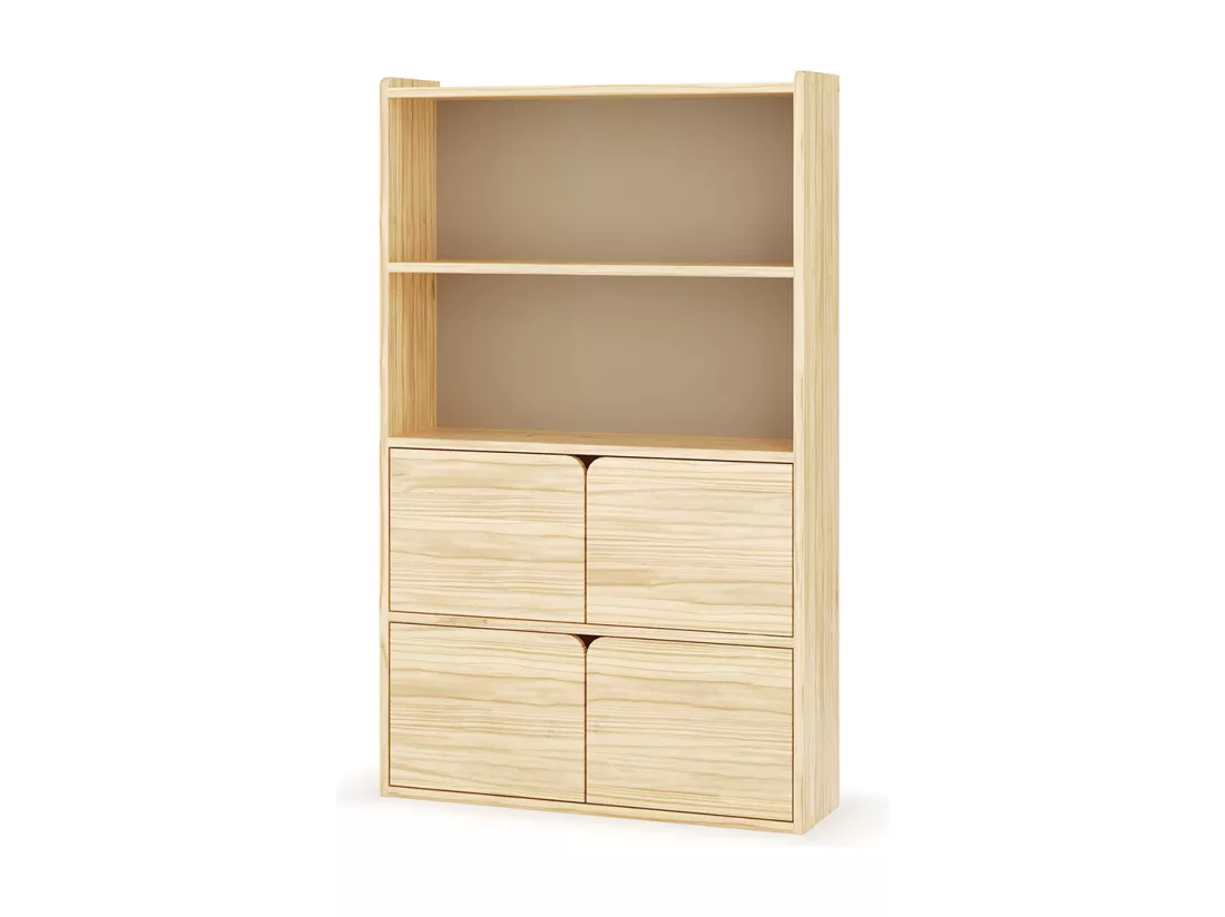 Bibliothèque étagère 4 portes bois massif bois SIDNEY