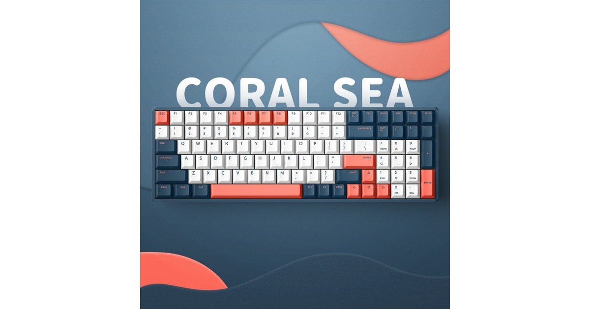 IqunixF97 Coral Sea Wireless Mechanical Keyboard, gaming toetsenbord  (Donkerblauw/koraal, US lay-out, IQUNIX Moonstone, RGB leds, 96%, Hot-swappable, PBT, 2.4GHz | Bluetooth 5.1 | USB-C)