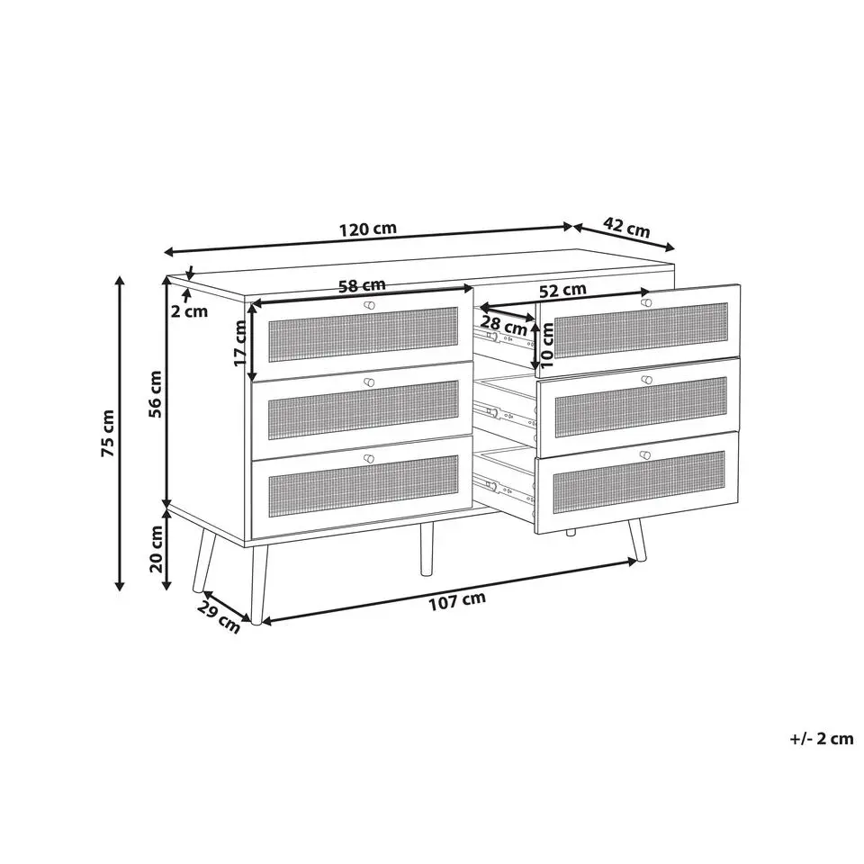 PEROTE - Commode - 6 Lades - Lichte houtkleur - Rotan