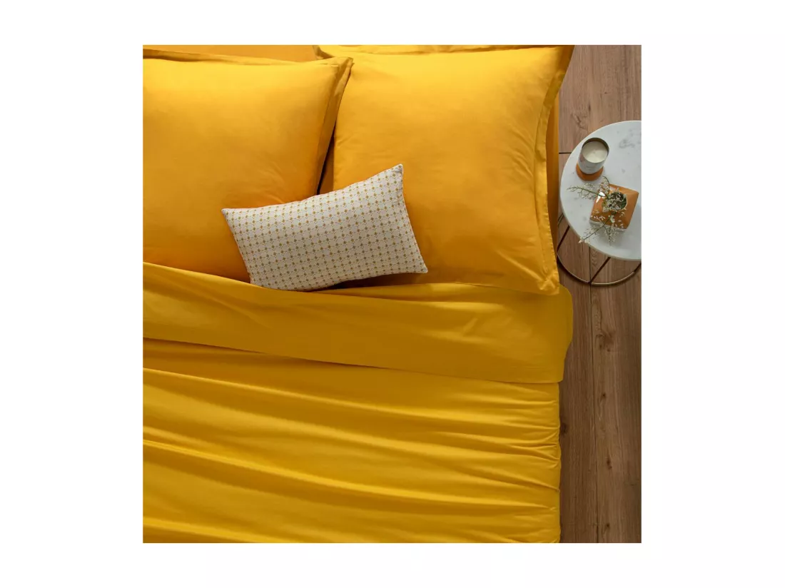 Drap plat 1 Personne en Coton Jaune ocre 180 x 290 cm