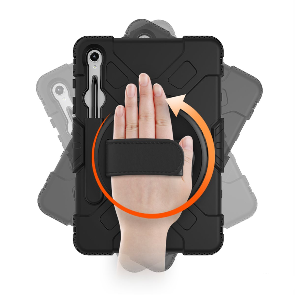 Samsung Galaxy Tab S10 Lite / S10 FE / Tab S9 FE / Tab S9 Peak 500m Hybrid Outdoor Hardcase Hülle mit Aufsteller   Handschlaufe (EGPE00187) - Schwarz