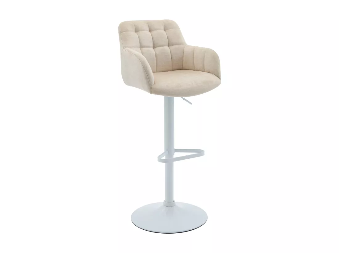 Lot de 2 tabourets de bar en velours et métal blanc - Hauteur réglable - Crème - PEGA de Pascal MORABITO