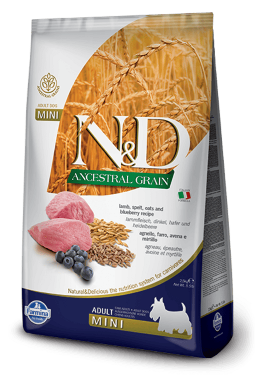Croquettes n&d ancestral agneau & myrtille chien adulte mini 2,5 kg