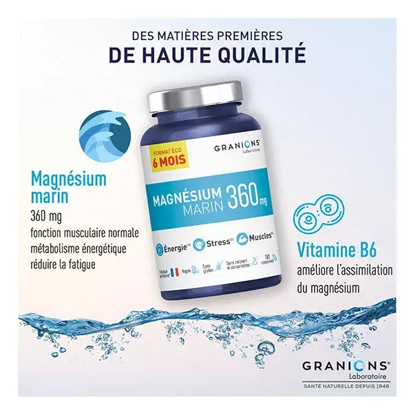 Granions Magnésio Marinho 360 mg Embalagem Ecológica 6 Meses 180 comprimidos