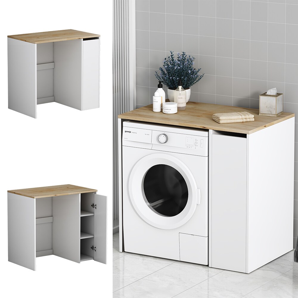 Oskar-Store Waschmaschinenschrank Viktor 93,5 x 60 cm, Eiche Weiß, Badschrank