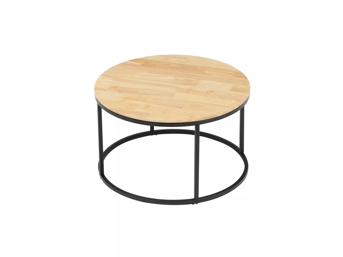 Tables basses gigognes en bois d'hévéa, céramique et acier - Effet marbre noir et naturel clair - JIEMBA