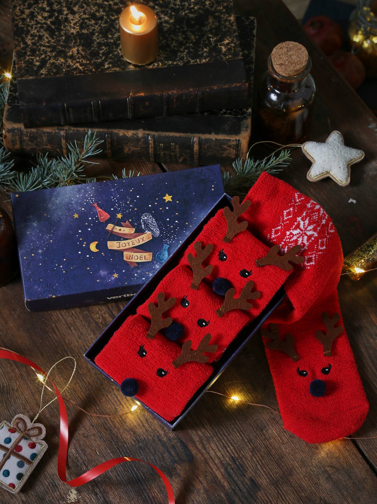 Pacote de meias de Natal Oeko Tex®, estampa vermelha escura para menina e adulto