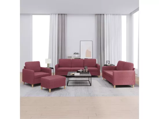 Ensemble de canapés 4 pcs avec coussins Rouge bordeaux Tissu