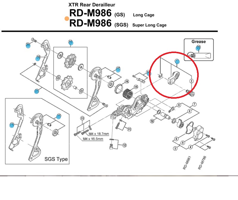 Shimano XTR M981 M986 Bagskifter drop