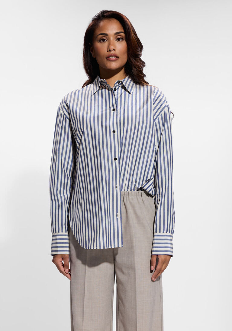 blauwe forte forte blouses chic striped taffetas masculine shirt