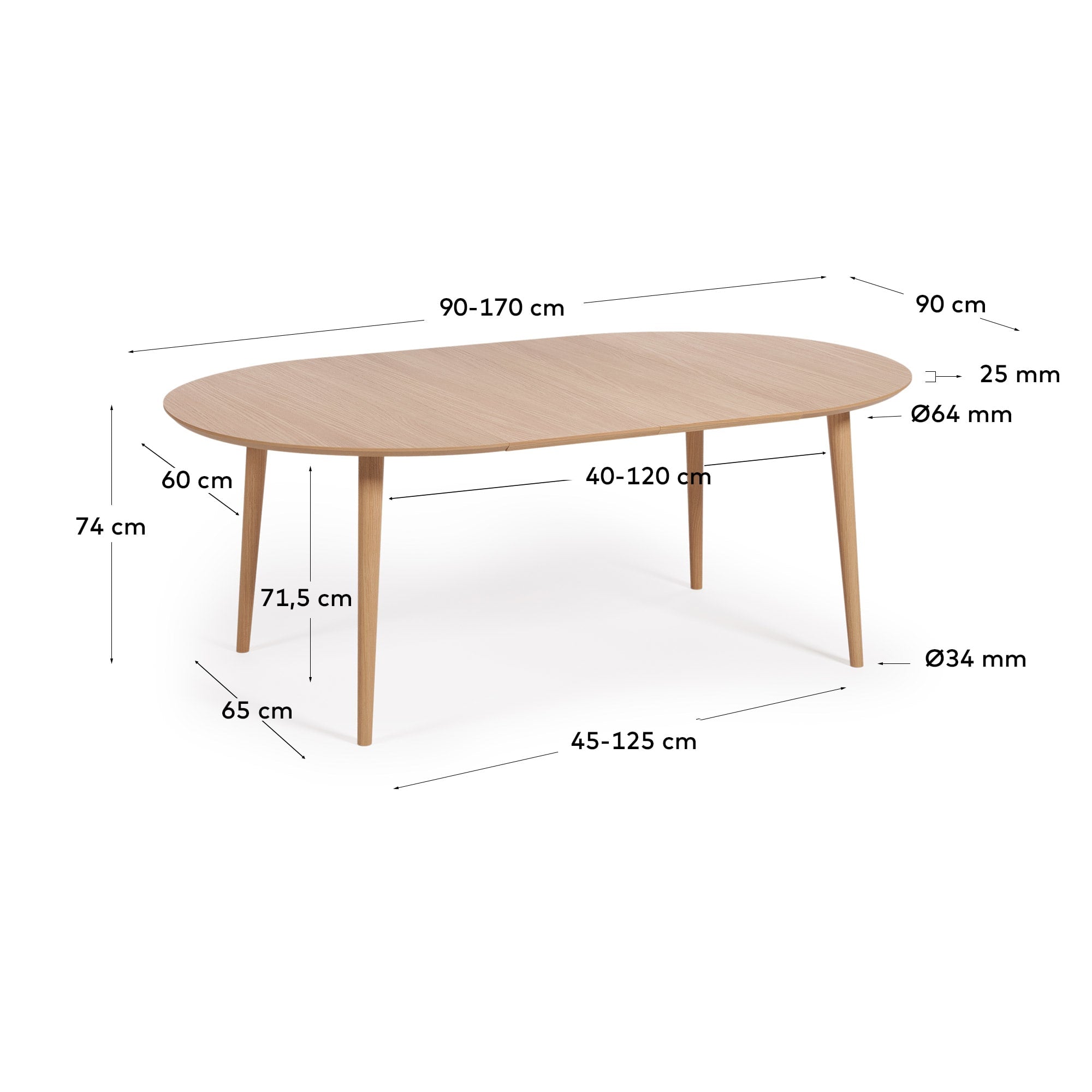Kave Home - Oqui uitschuifbare ronde tafel van MDF in eikenfineer met