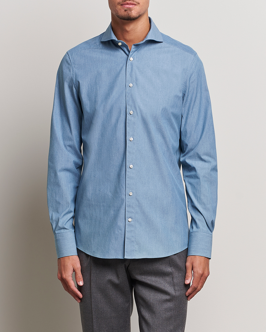 Stenströms 1899 Slim Denim Poplin Shirt Indigo