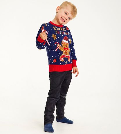 Jule-Sweaters Bluse - Süß Cookie Mann - Strick - Blau