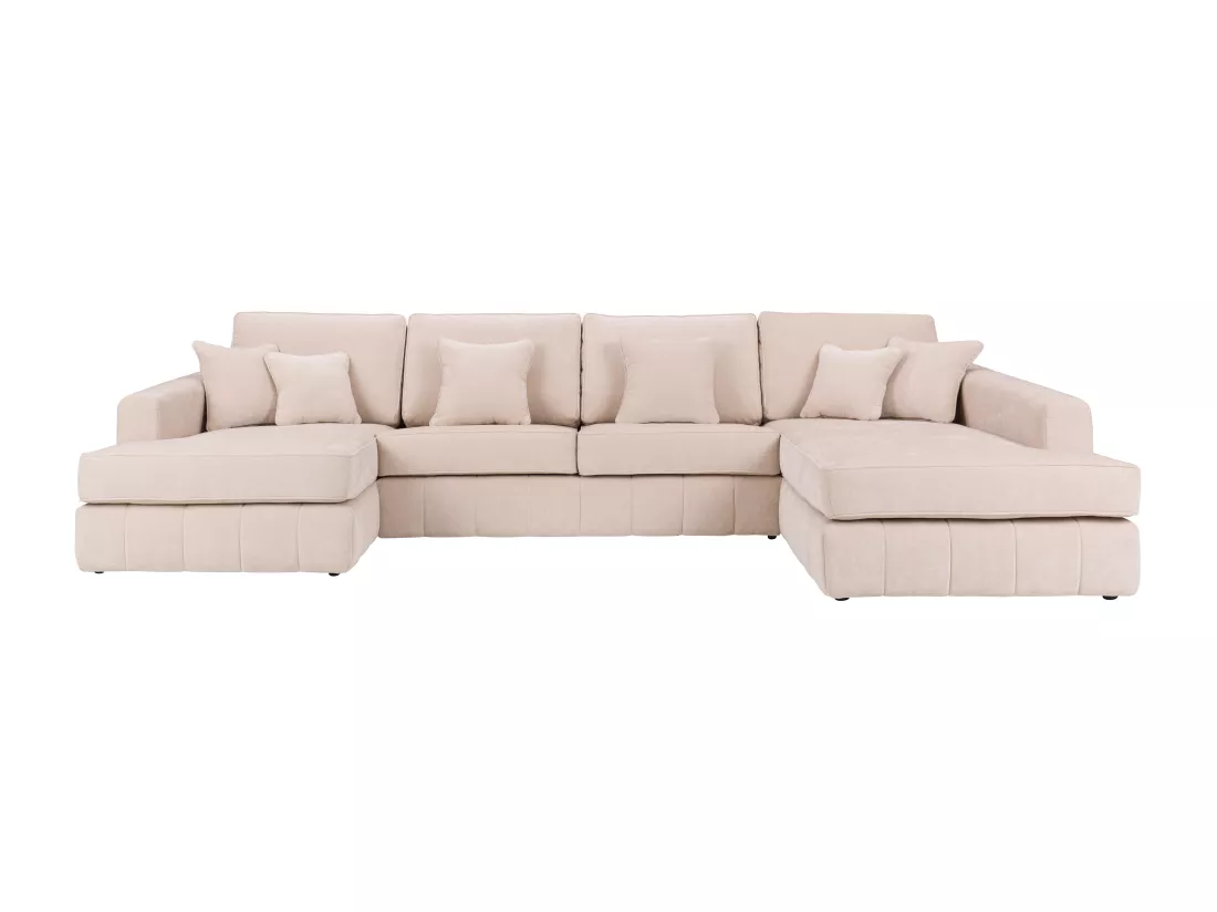 Grand canapé d'angle droit panoramique en tissu beige BERGOTA