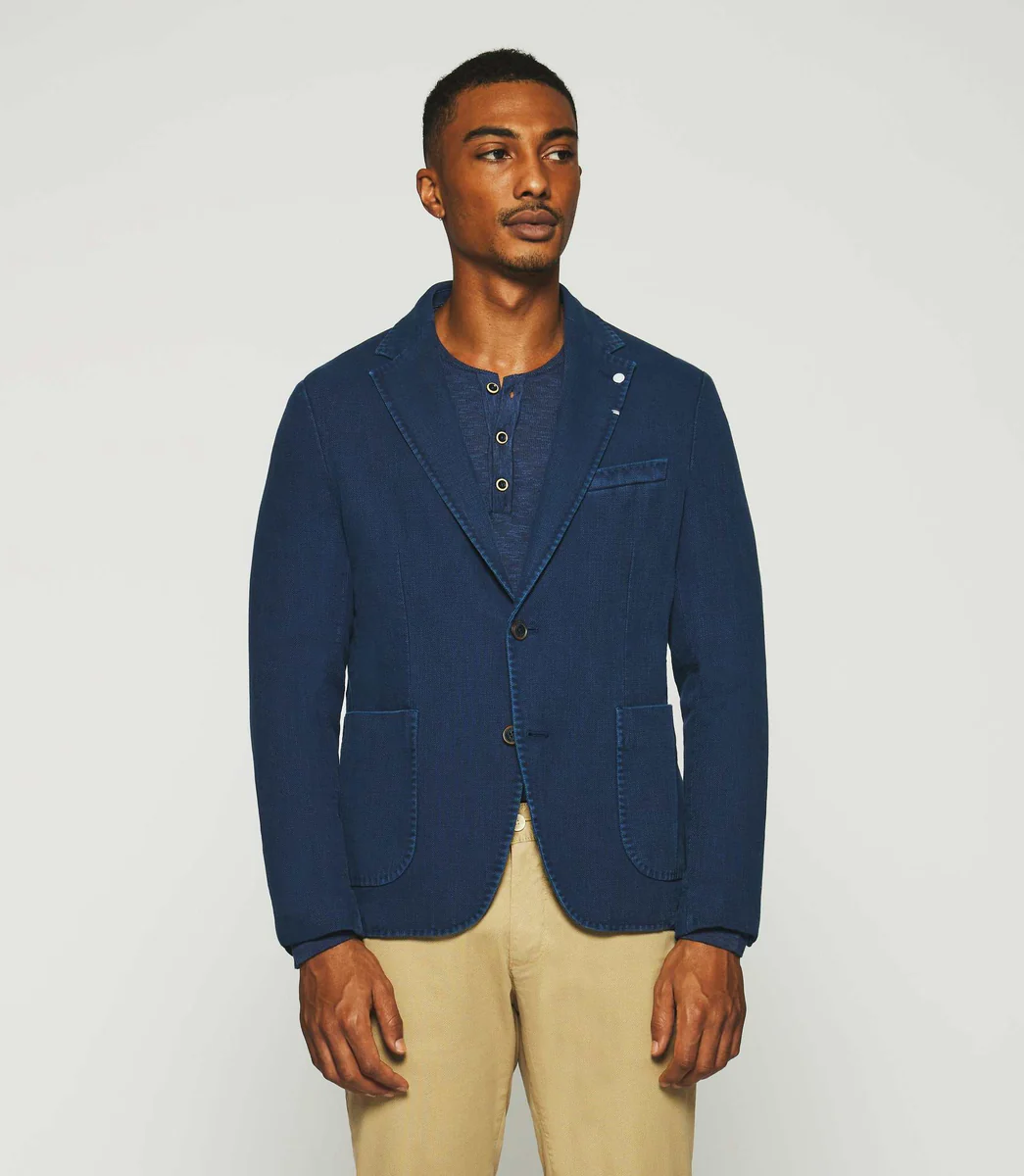 Veste en coton armuré bleu indigo ANDREAS
