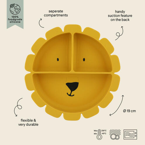 Assiette avec ventouse en silicone et compartiments Mr. Lion - Jaune - TRIXIE