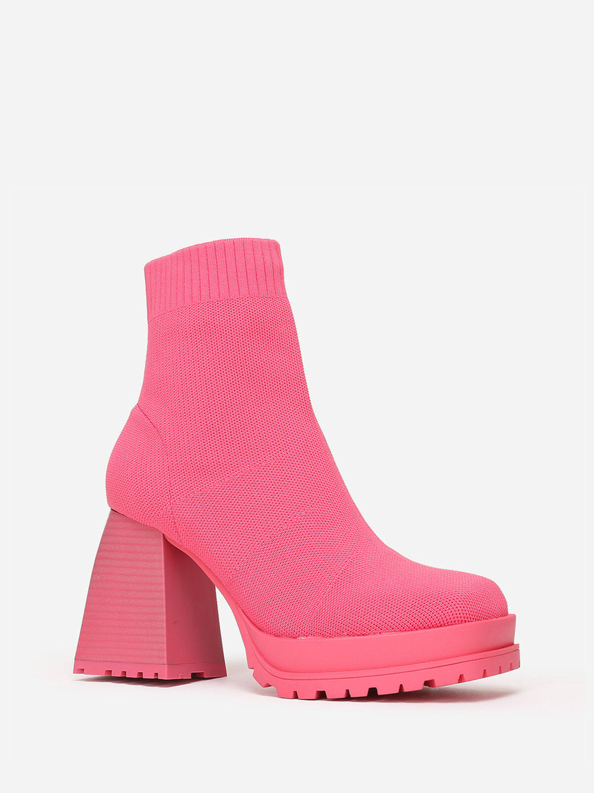 Bottines chaussettes à talon trapèze- Fuchsia