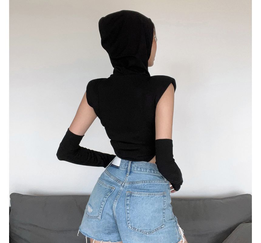 Sugarcoat - Set: Mouwloos, hooggesloten bodysuit met logo en capuchon + mouwen