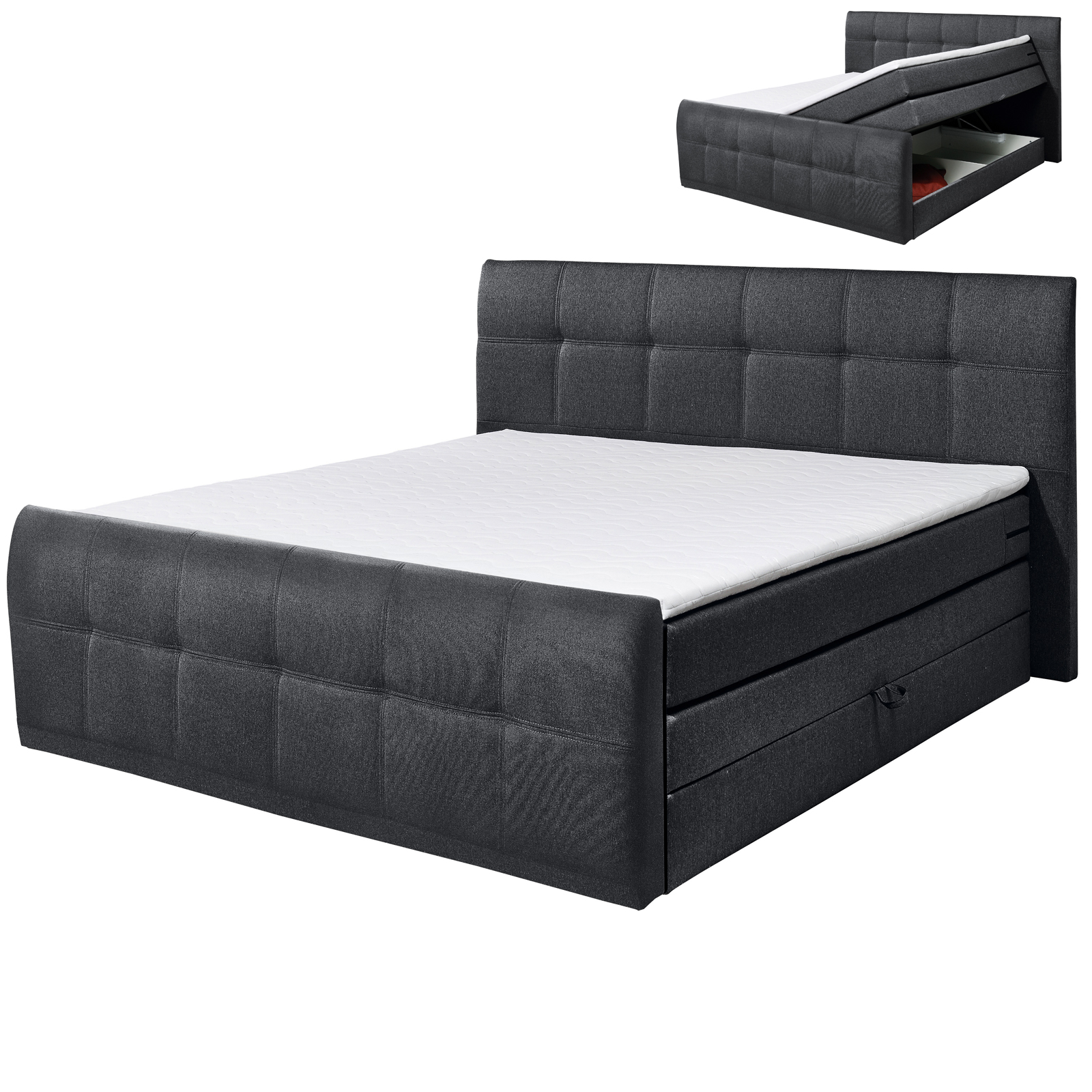 Boxspringbett - schwarz - Taschenfederkern - H2 - 180x200 cm