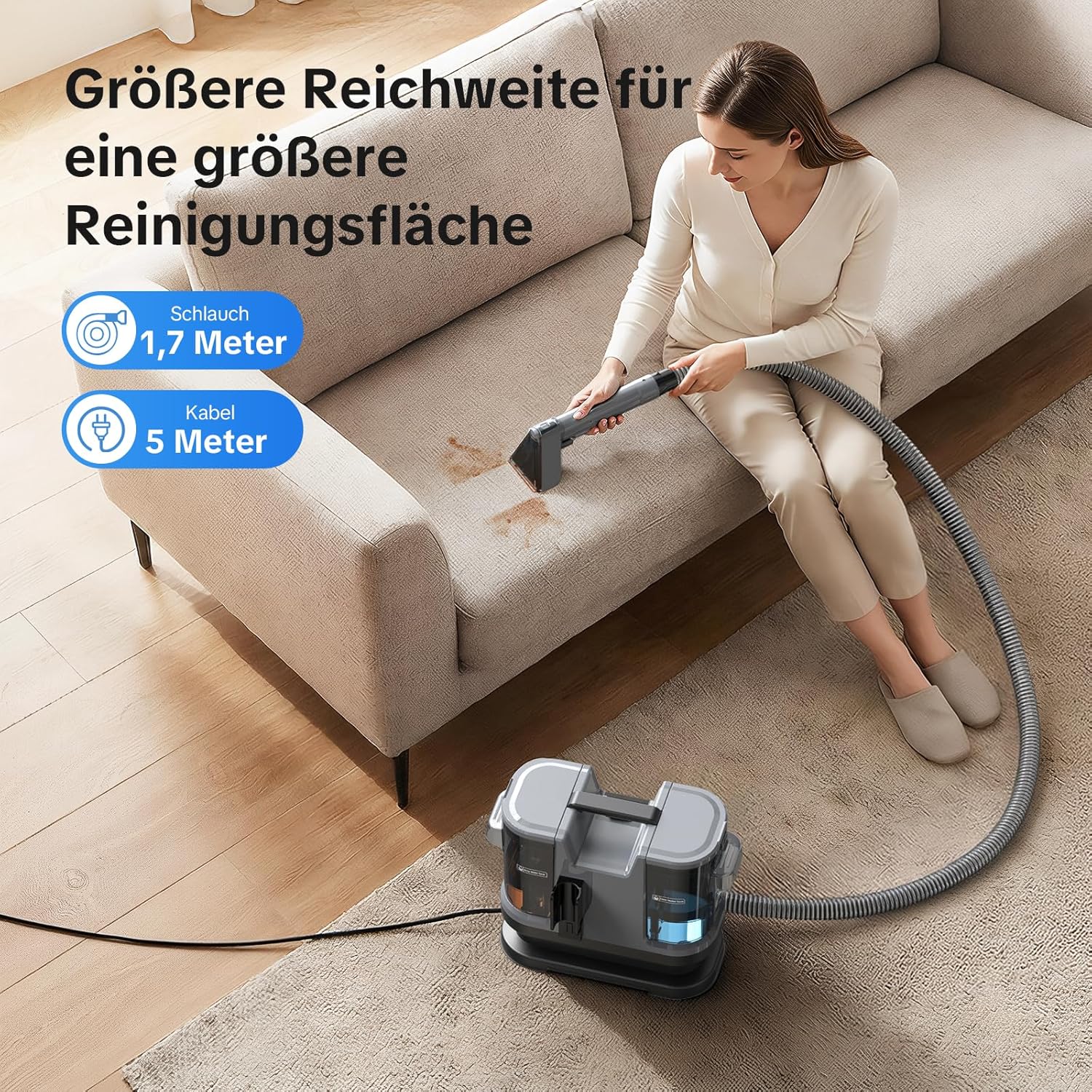 Lubluelu Nasssauger Polsterreiniger Gerät mit 600 W – 20 kPa Teppichreiniger Waschsauger, tragbarer Teppich Reinigungsgerät mit Selbstreinigungsfunktion und langem Schlauch für Teppiche, Sofas & Autos