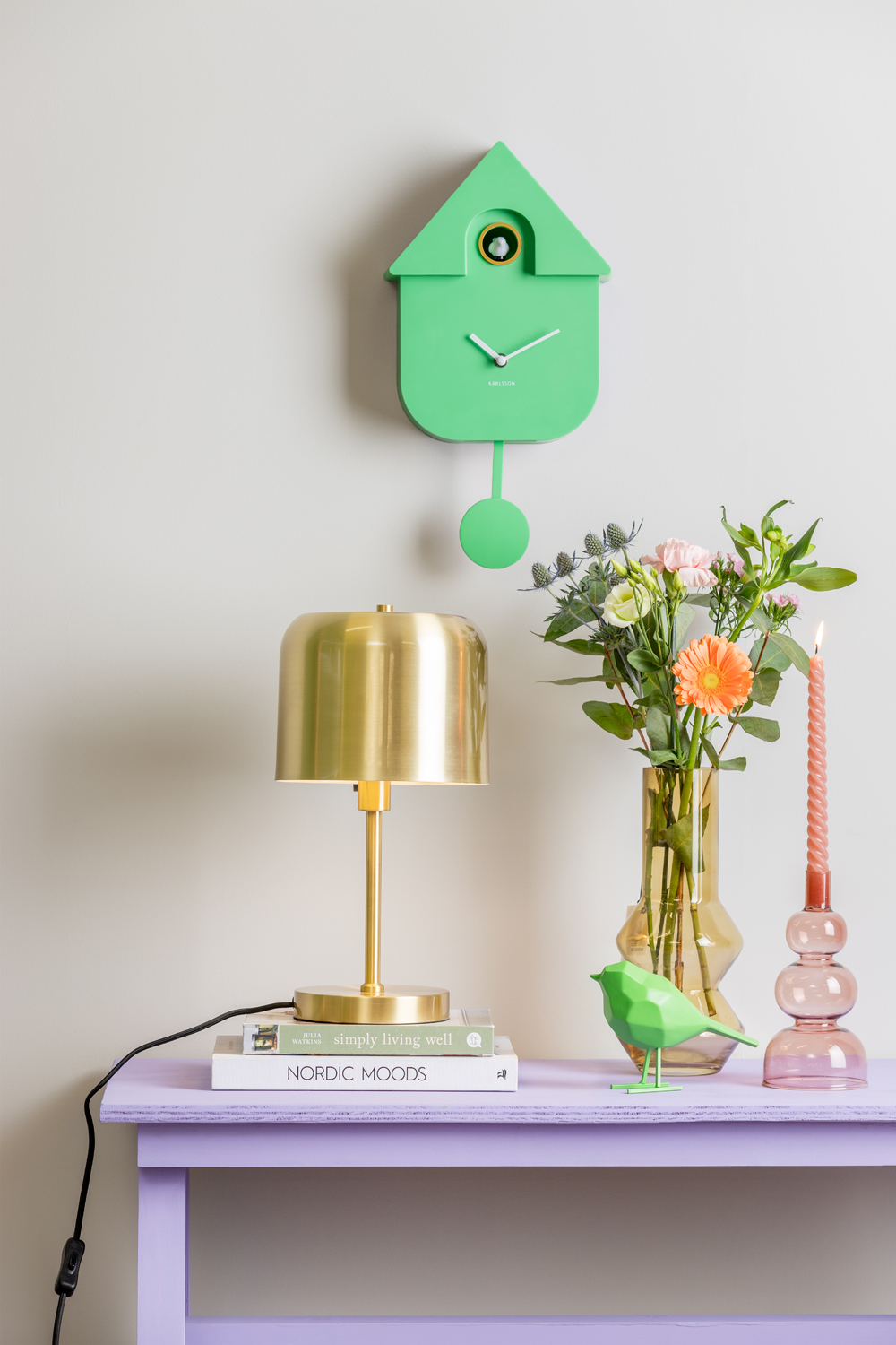 Wall clock Modern Cuckoo ABS bright green