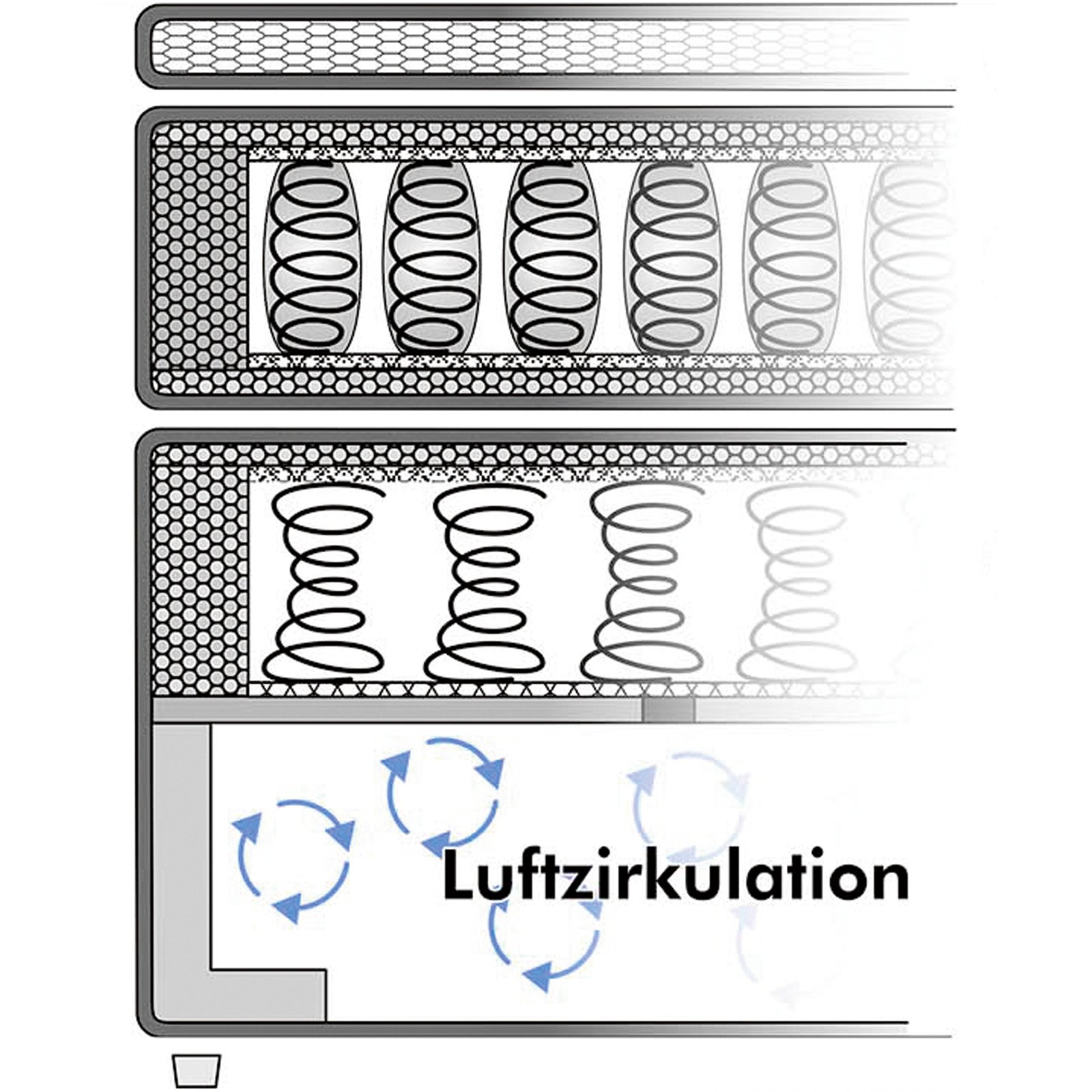 Boxspringbett Kira, Stoff Chenille, 180 x 200 cm, mit LED-Unterflurbeleuchtung mittelgrau