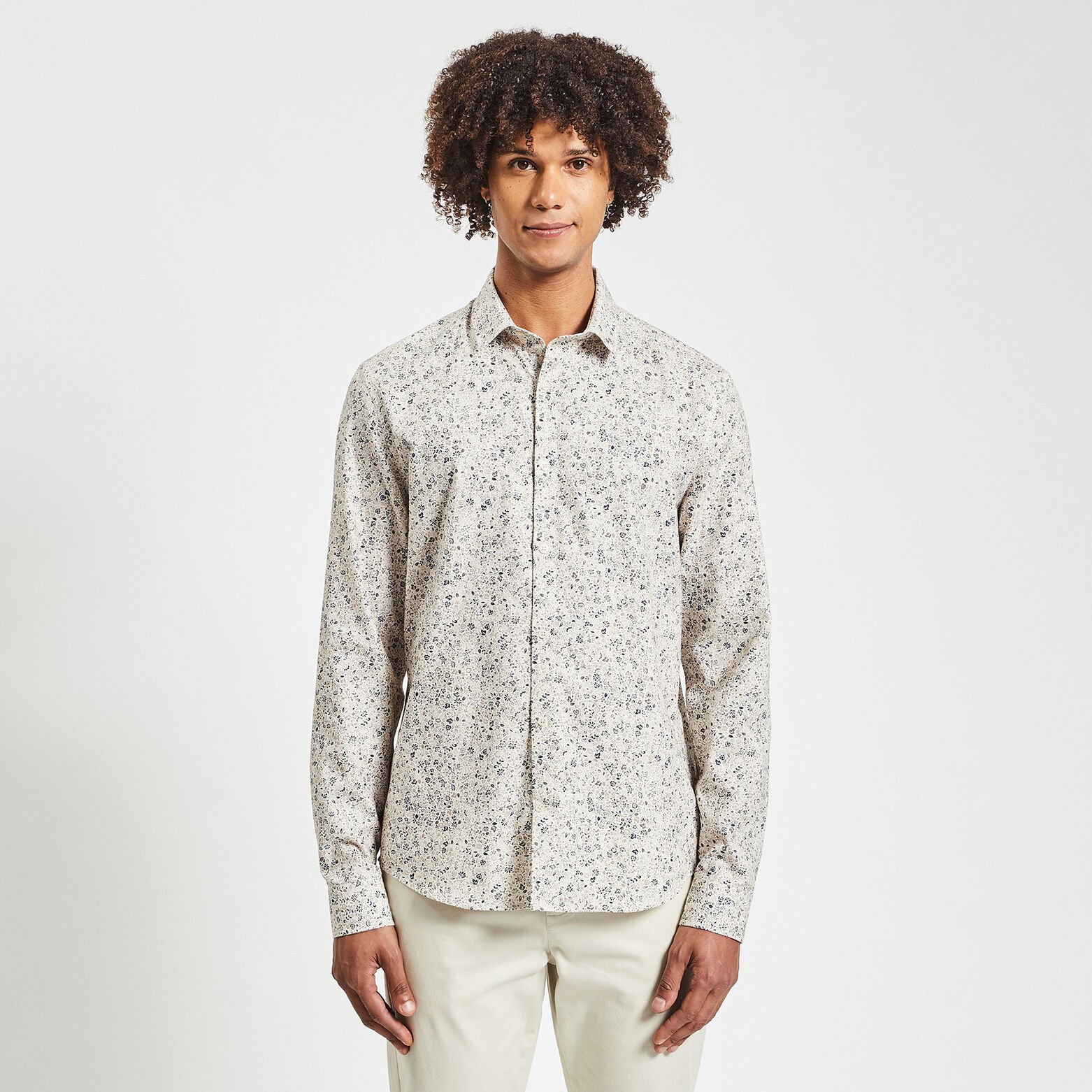Chemise regular oxford imprimé fleur coton biologi Beige