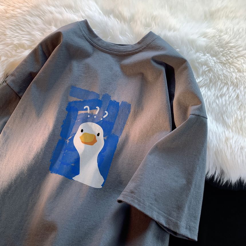 JUN.LEE - T-shirt met ronde hals en ganzenprint, elleboogmouwen