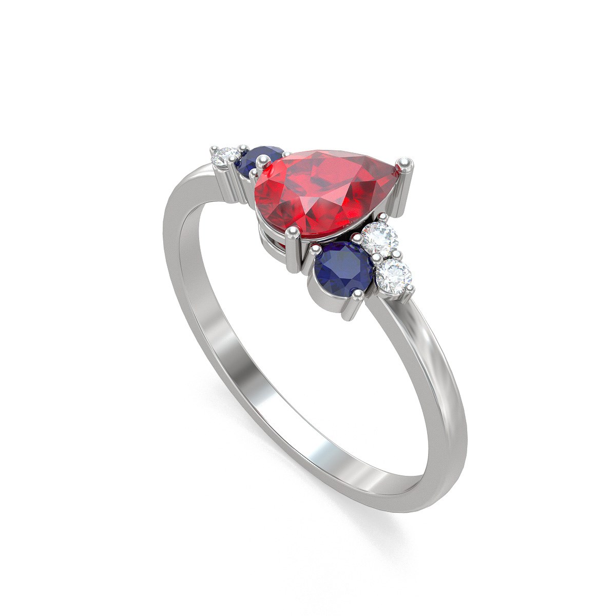 Bague ADEN Or 585 Blanc Rubis Saphir et diamants 2.296grs