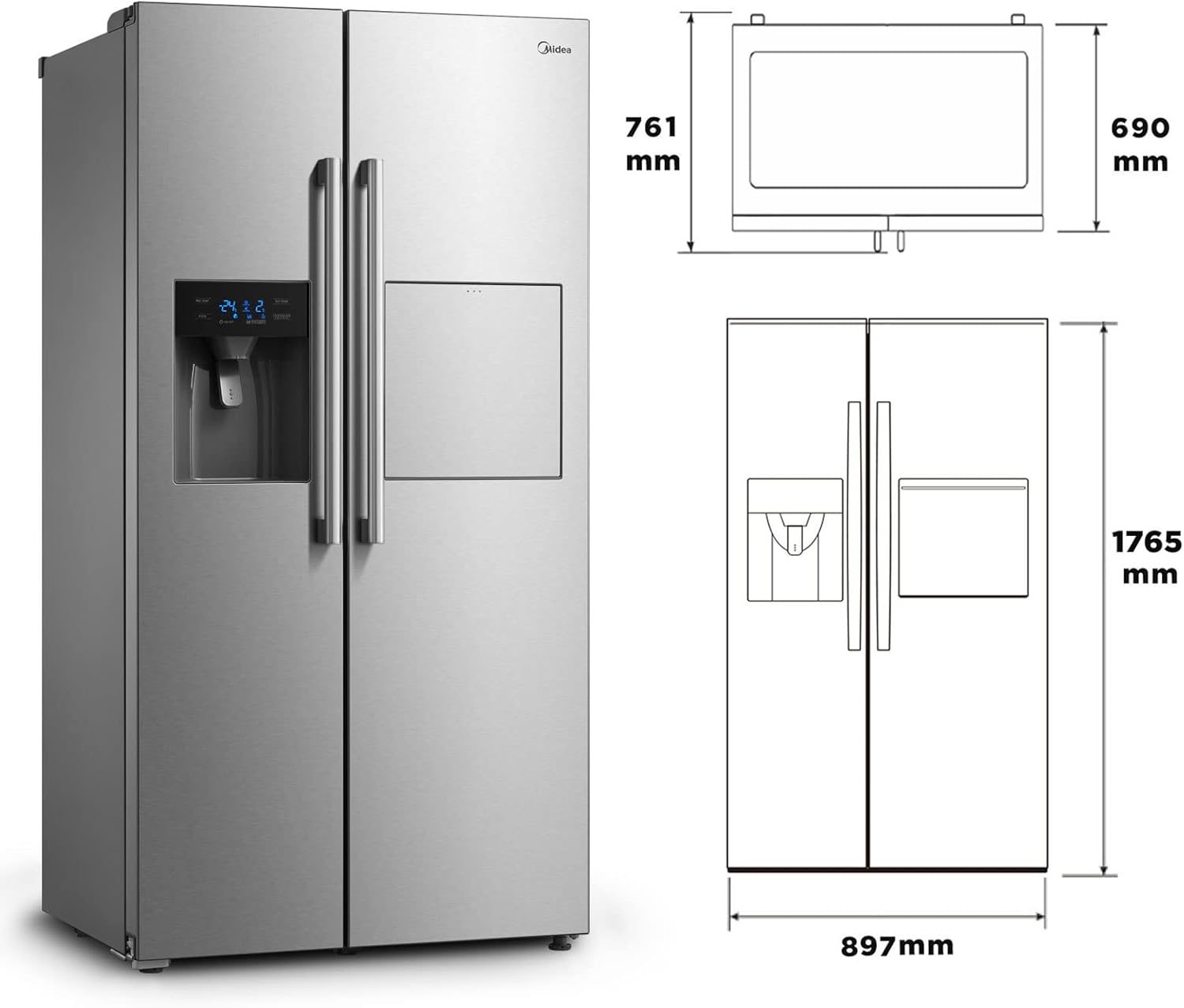 Midea KS-EIX 6.23 Side-by-Side Kühl-gefrierkombination/178,8 cm hoch/No Frost/Inverter Compressor/mit Barfach/Wasser-/Eisspender mit Festwasseranschluss/Twin Control