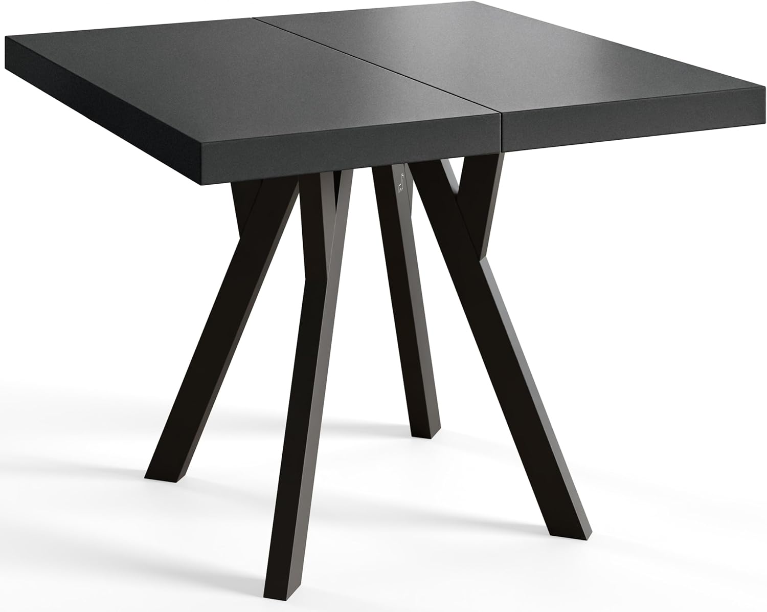 Quadratischer Esstisch ausziehbar – Moderner Wohnzimmertisch und Küchentisch – Tisch mit Holzbeinen, stabile Konstruktion, Durchmesser 80-180 cm - Farbe Schwarz - Kollektion Rico