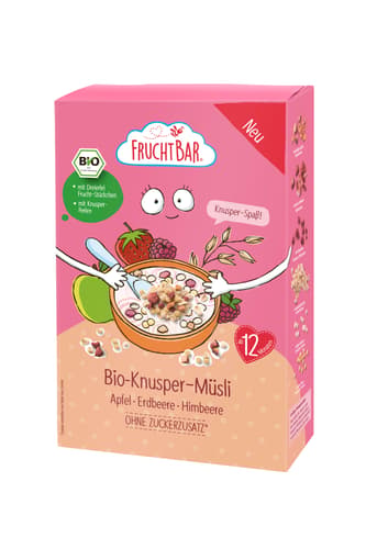 FruchtBar Bio-Knusper-Müsli Apfel, Erdbeere, Himbeere