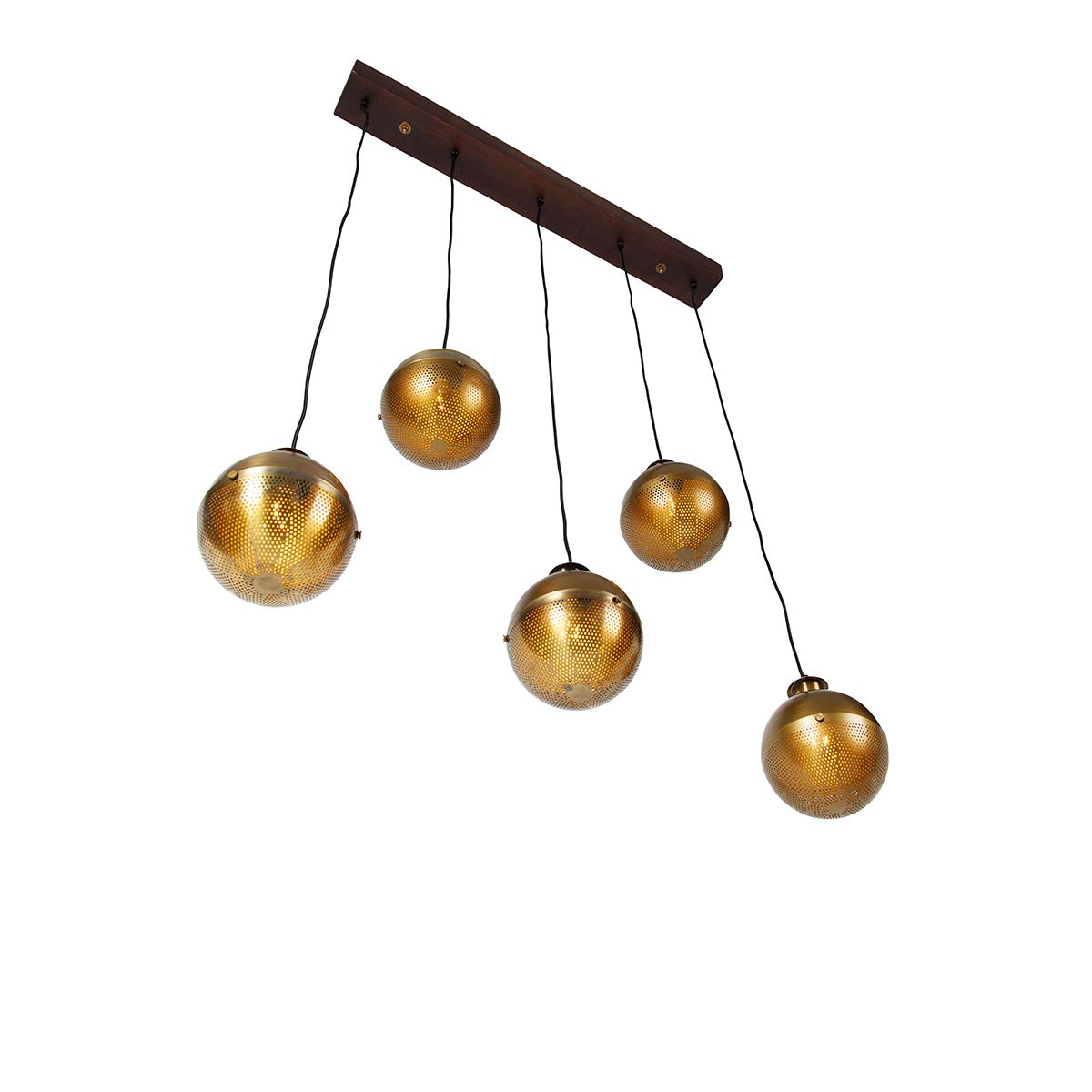 Industriële hanglamp brons met hout 5-lichts - Haicha