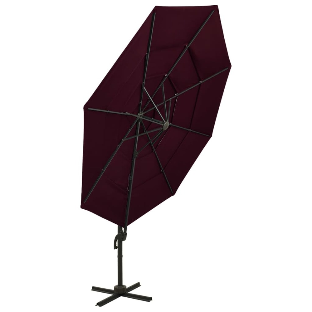 Parasol à 4 niveaux avec mât en aluminium 3 x 3 m bordeaux