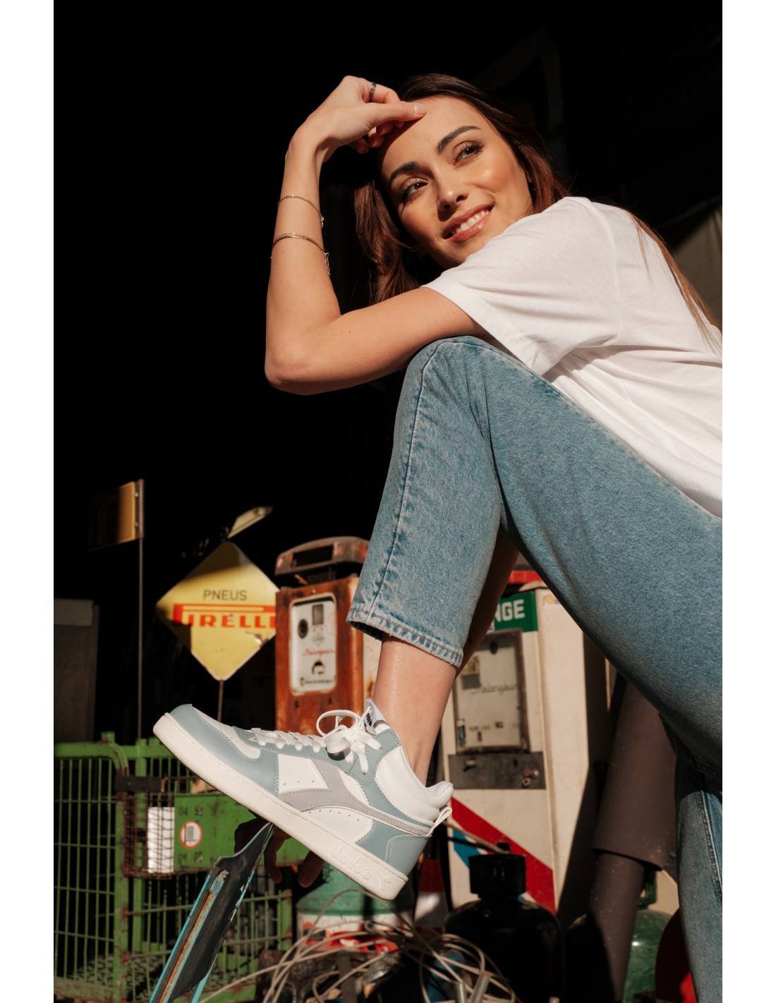 diadora Sneakers montantes femme magic demi leather cuir blanc/bleu