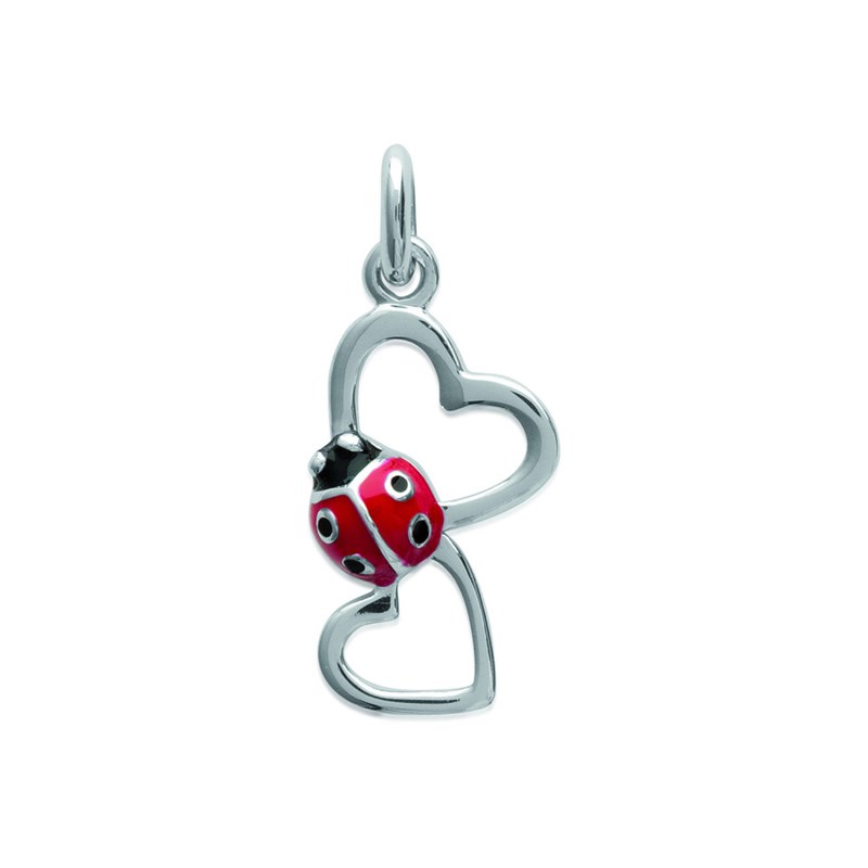 Pendentif Enfant - Argent 925 - Email - coeur coccinelle