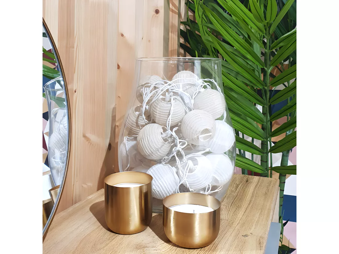 Lot de 4 guirlandes lumineuses grises en boules de papier 3.10 m